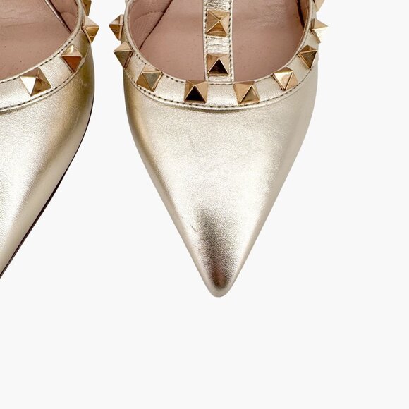 Valentino Garavani Rockstud Caged Pumps EU 39.5 US 9.5 Metallic Gold High Heels - Picture 8 of 16